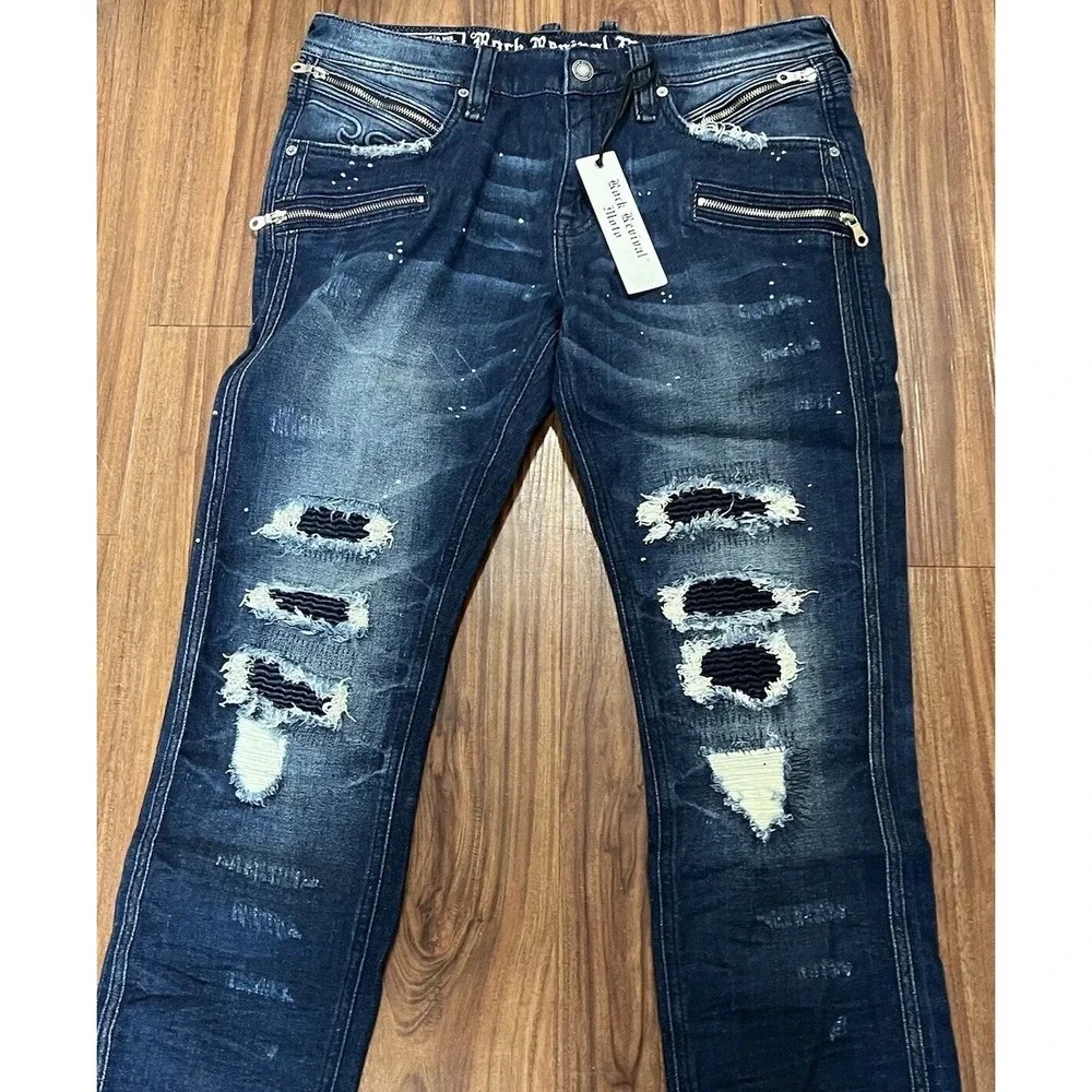 Rock Revival Moto Distressed Rip Zipper Vaclar Jeans RR Motorcycle Biker 32x31
